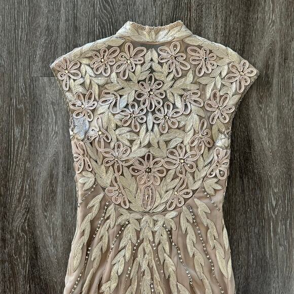 NWT Sue Wong Nocturne Nude Embroidered Sequin Gown Maxi Formal Dress Mandarin - Picture 9 of 16